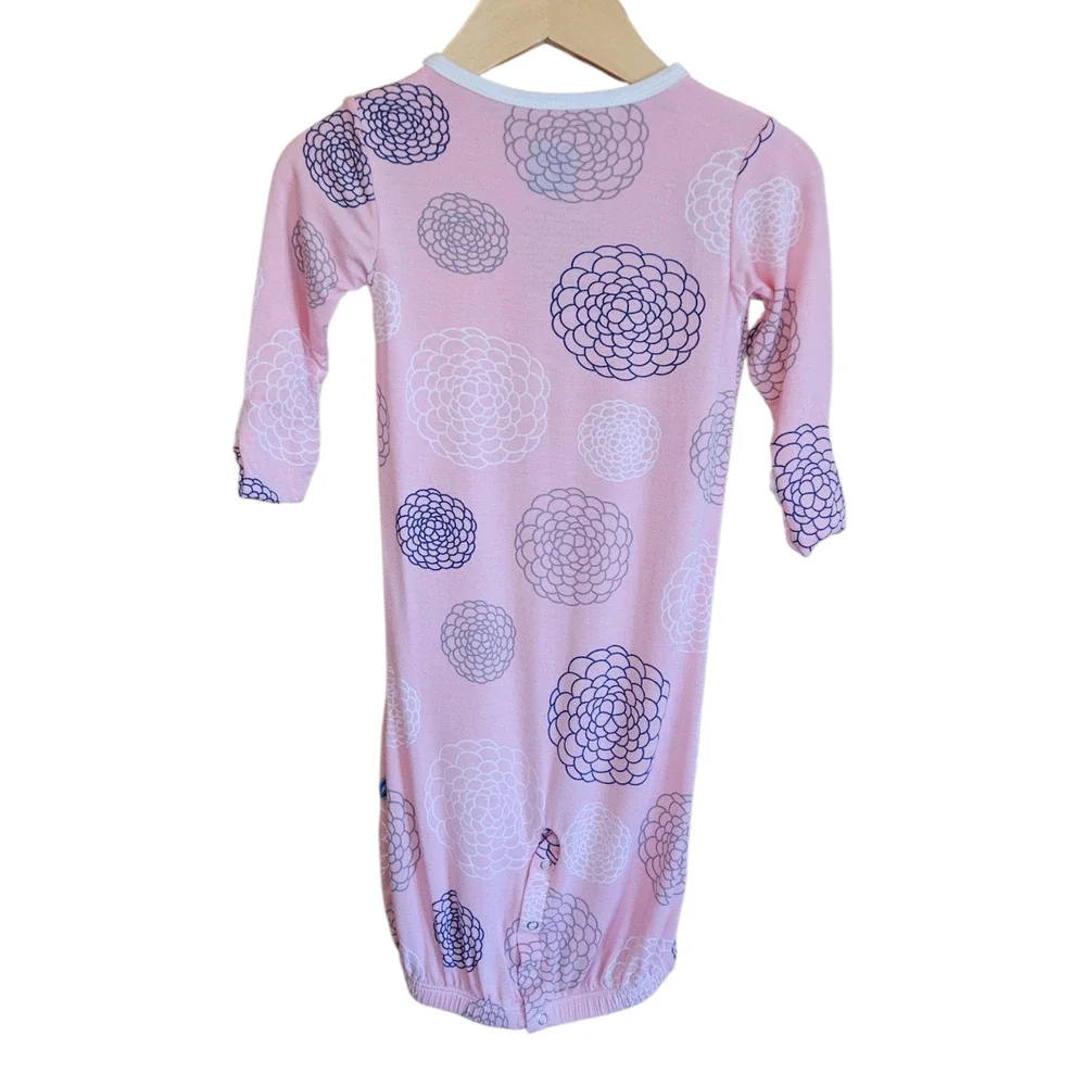 KicKee Pants Pink Mums Floral Bamboo Ruffle Front Sleeper Pajamas 6-12 Months